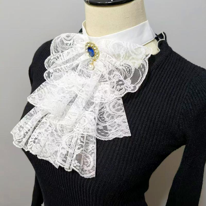 1Pc Small Collar With Gemstone Scarf Elegant Palace Ralph Collar Vintage Lace Decorative Collar Fake Collar Palace Lapel