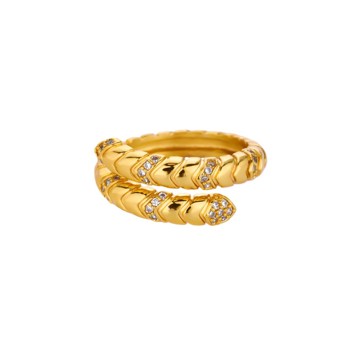 Luxus Zirkon Schlangenring für Damen Vergoldeter Edelstahl Geometrischer Ring Hypoallergen Hochzeit Weihnachten Schmuck Geschenk beige