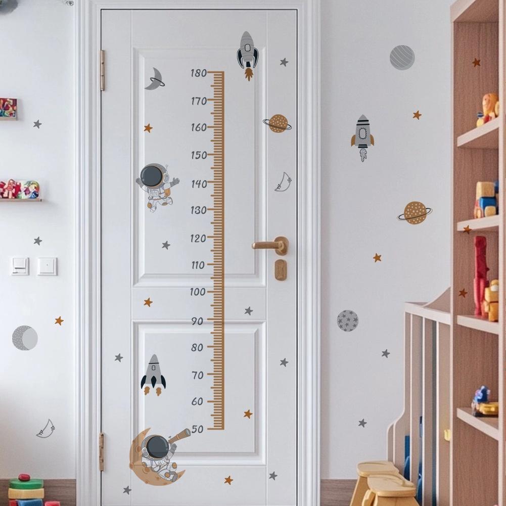 Cartoon Animal Height Chart Wall Stickers PVC Waterproof Removable Decals for Living Room 60x30cm Two-Piece Set