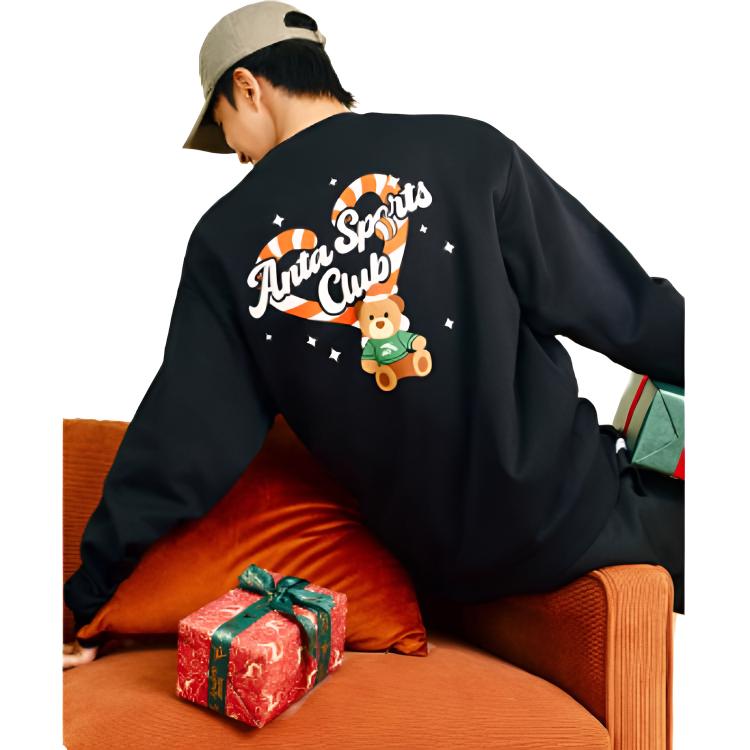 Anta Christmas Series Breathable Loose Sweatshirt With Back Letter Print Unisex sweatshirt 952618707-4