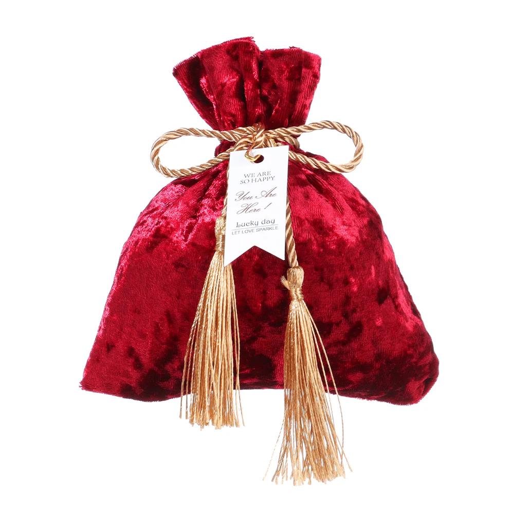 

Velvet Candy Bag Gift Bags Velvet Cloth Drawstring Bags 3 Sizes Tassel Bag Wedding Party Candy Pouches S вина червоного кольору