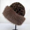 2024 Retro Leopard Print Plush Fisherman Hat with Faux Mink Fur - Women's Winter Warm Ear Protection