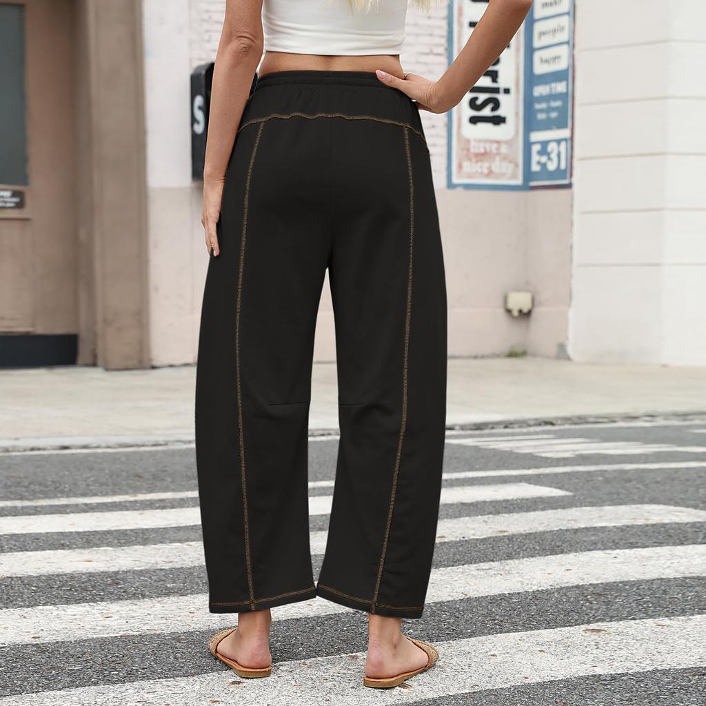 Women's Wide Leg Pants With High Waisted Straight Leg And Spliced Pocket Casual Pants