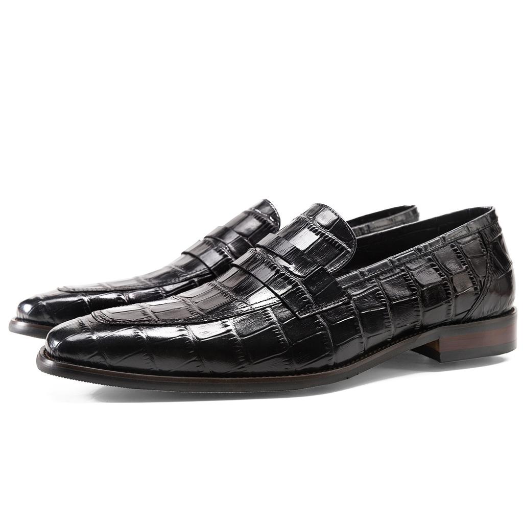 Square head leather shoes men's business casual cowhide men's shoes crocodile pattern