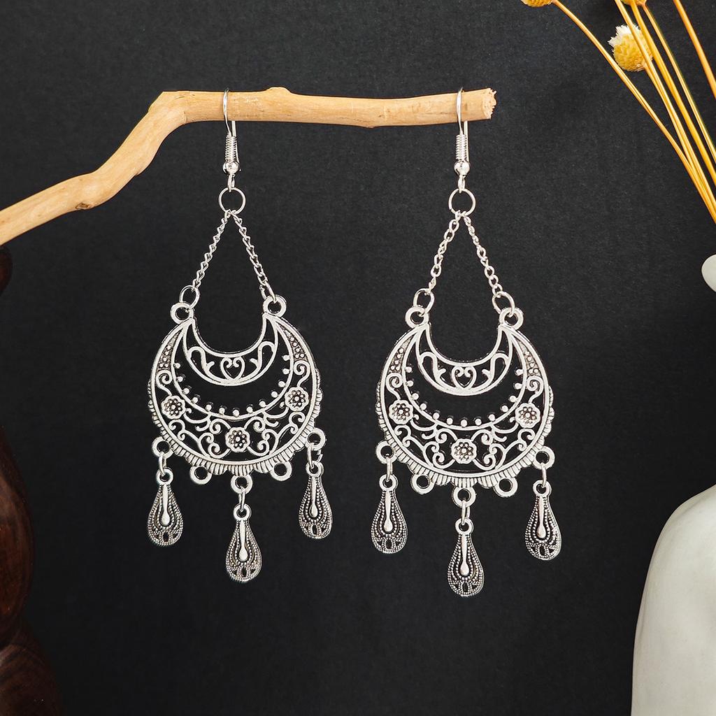 Bohemian Ethnic Wind Geometric Water Drop Earrings, Long Fringed Earrings For Retro Tourist Attractions