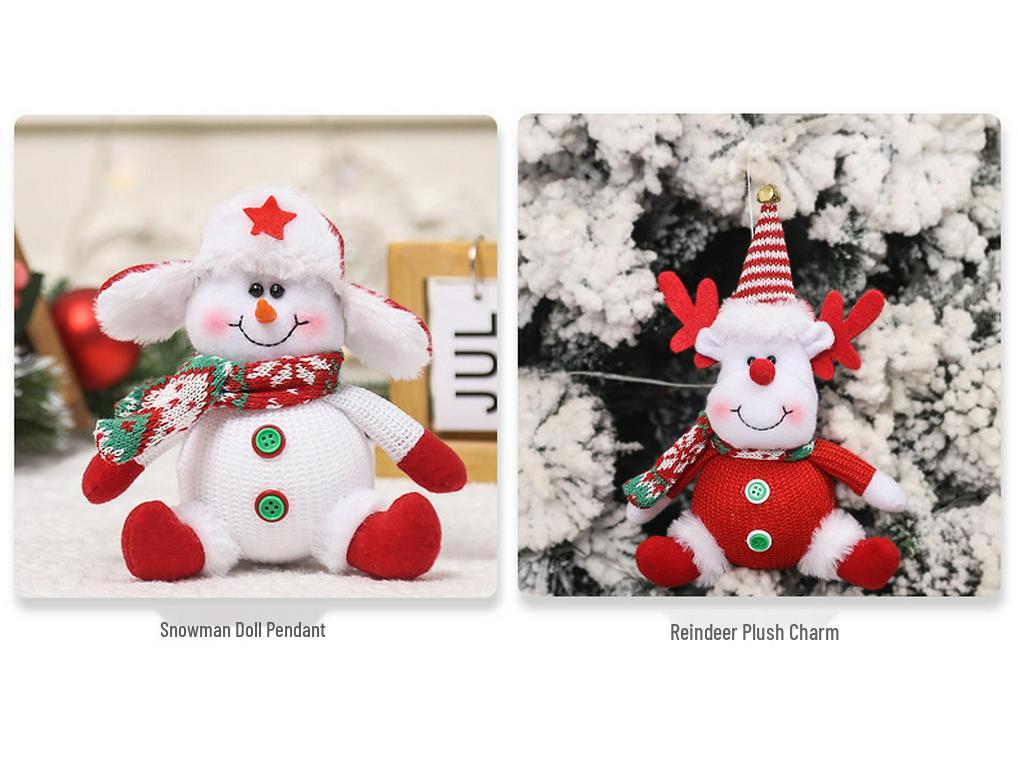 Cartoon Santa and Snowman Christmas Tree Ornaments - Plush Hanging Decorations for Holiday Festivities
