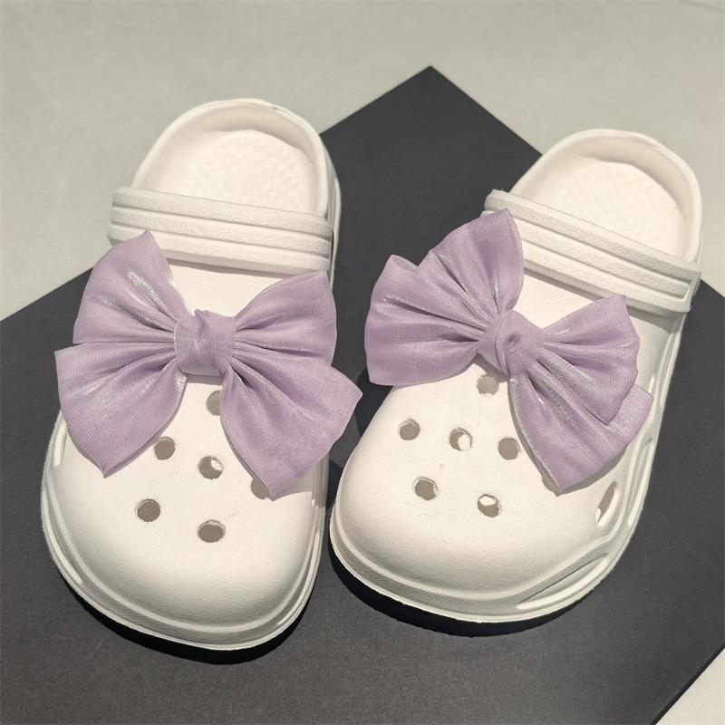 1Pc Silk Bow Shoe Clip Charms, Elegant Bow Decor Buckle for Perforated Hole Slippers Women Shoe Accessories
