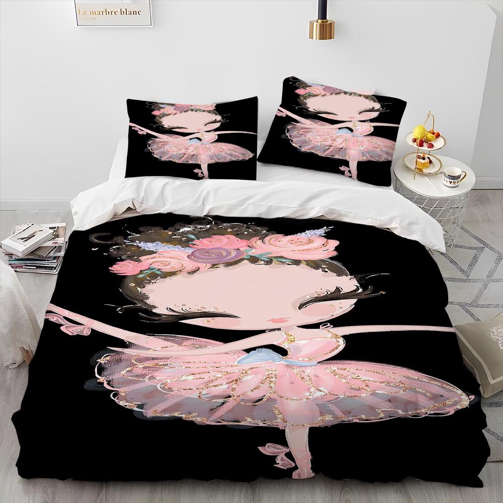 Cartoon Cute Ballet Girl Ballerina Comforter Bedding Set,Duvet Cover Bed Set Quilt Cover Pillowcase,Queen Size Bedding Set Kids