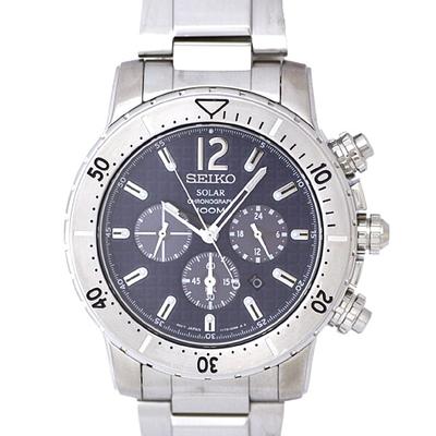 Męskie SSC221P1 (Seiko SEIKO IMPORT Solar Chrono SS Bransoleta 10BAR BL) Zegarek wielowskazówkowy analogowy