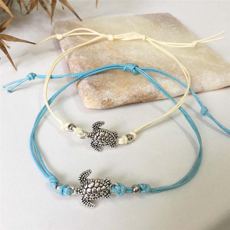 ZRM Fashion Vintage Sea Turtle Anklet Bracelet Dual Use 3 Colors Hand Made Anklet Beach Leather Rope Anklet Jewelry
