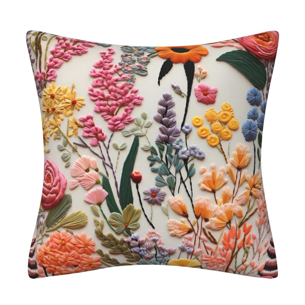 Vibrant 3D Printed Wildflower Meadow–Colorful Boho Floral Decorative Throw Pillow Cover Cotton Linen Cushion Cover