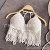 Summer new careful machine sexy backless seaside vacation neck knitted short outerwear top sling vest