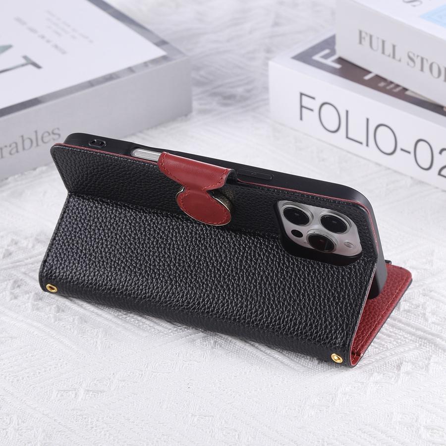 Pentru iPhone Textură Litchi Piele PU Portofel Husă Telefon cu 3 Sloturi pentru Carduri+Buzunar Lateral cu Fermoar+Slot pentru Bani Gheață Șnur Detașabil Huse Telefon Multifuncționale