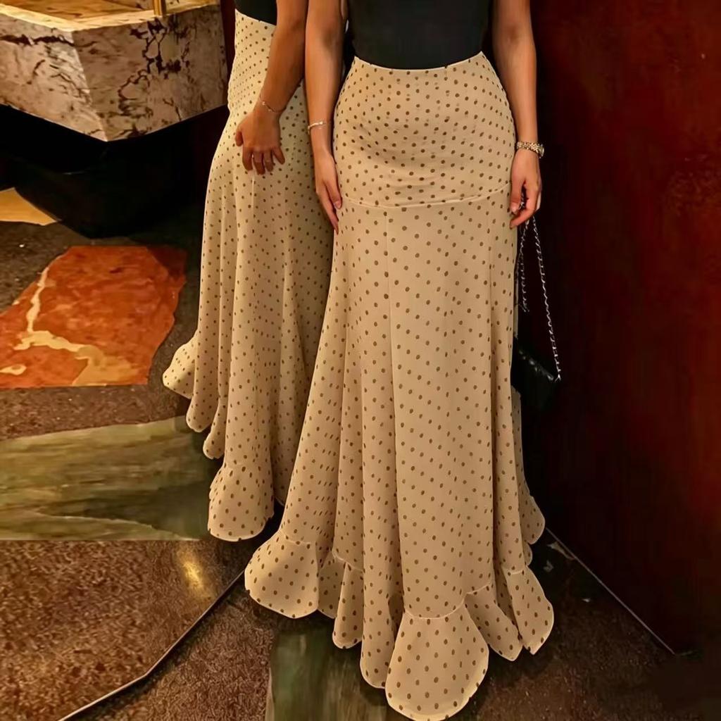 Women's High Waist Polka Dot Bodycon Maxi Skirt Flattering Elegant Daily Wear