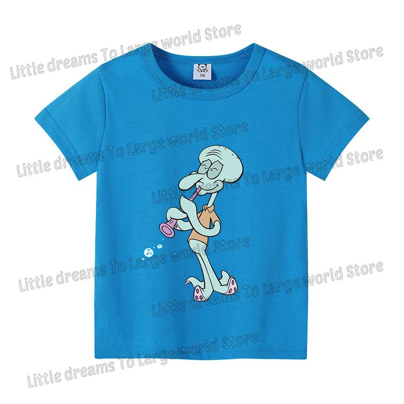 SpongeBobs Cartoon Tshirt for Children Cotton Soft Tee Boys Girls Tops Colorful Clothing Anime Printed Clothes Birthday Gift