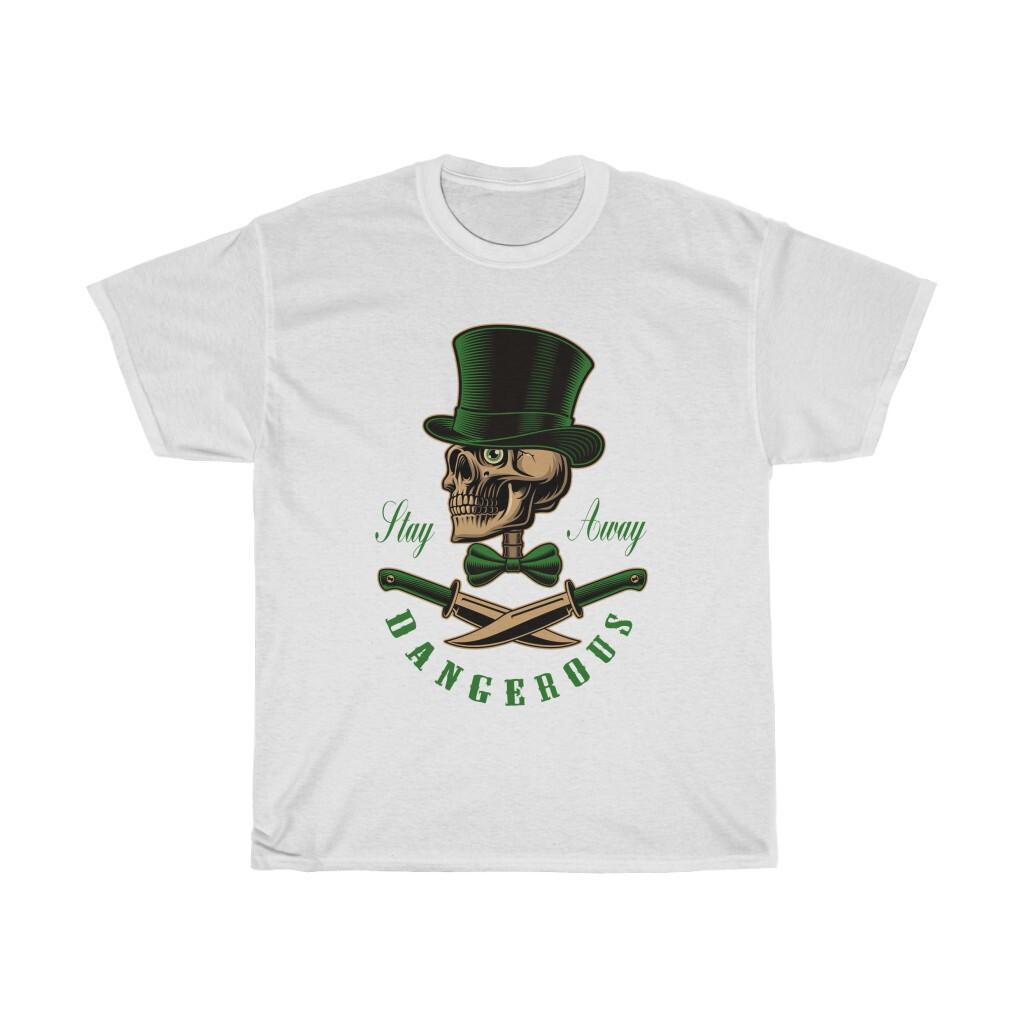 Stay Away Dangerous Skull Top Hat Bow Tie Knives Unisex Heavy Cotton Tee S разноцветный