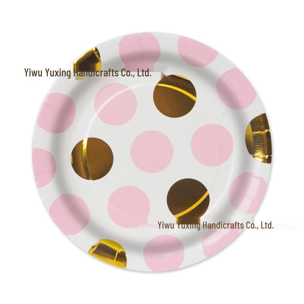 Polka Dot Pink Party Disposable Tableware Set: Plates, Knife, Fork, Spoon, and Cups
