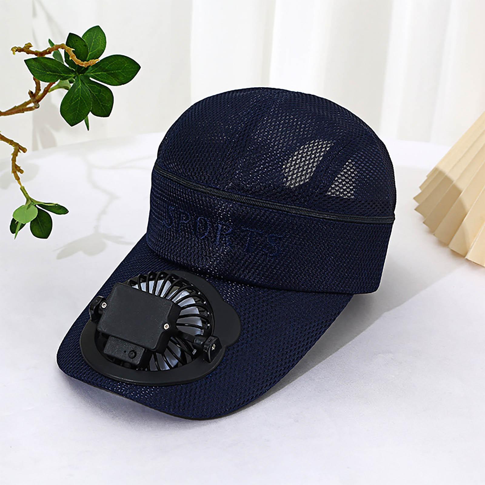 

Летняя перезаряжаемая шляпа-вентилятор с сильным ветром и регулируемым солнцем для взрослых с козырьком и кепкой с открытым верхом для отдыха и путешествий One Size тёмно-синий