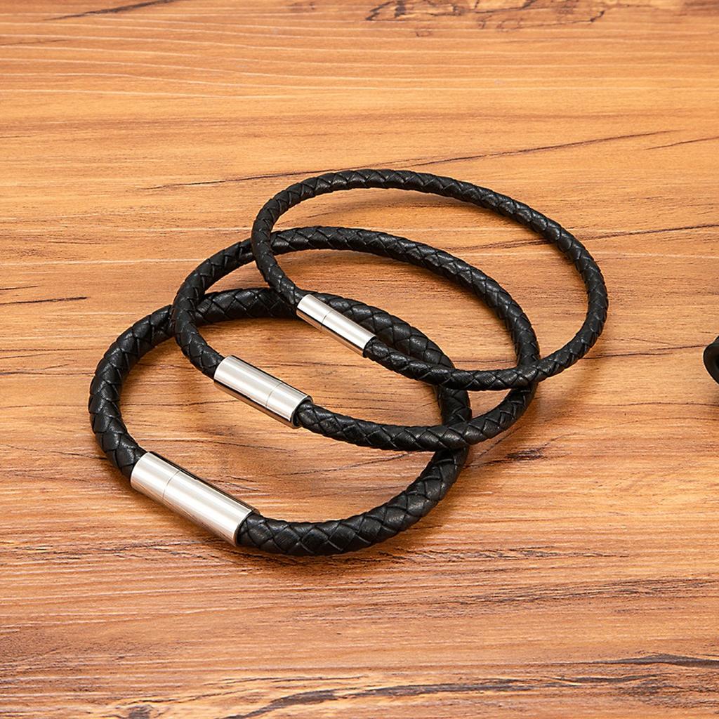New Minimalist 4/5/6mm Mens Genuine Leather Wrap Bracelet Stainless Steel Magnetic Trendy Fashion Anti Tarnish Jewelry