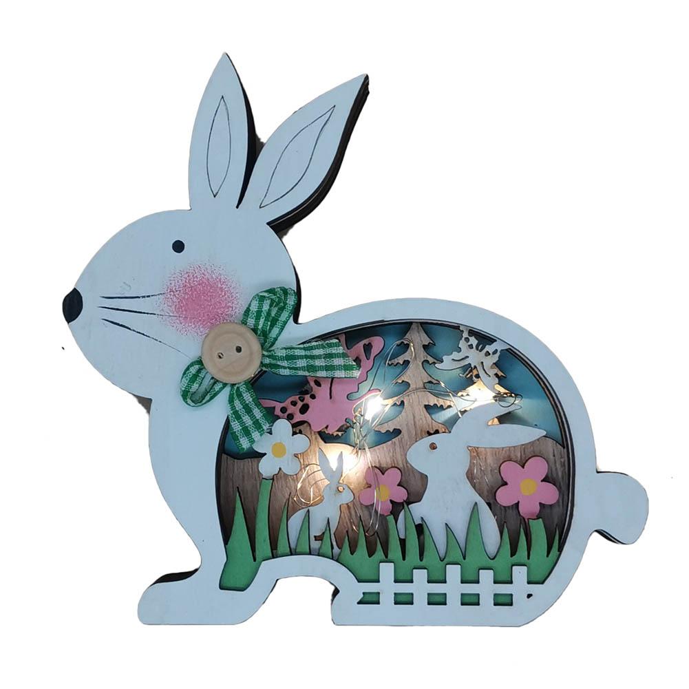 2022 New Easter Decoration for Home Wooden Easter Bunny LED Light Easter Craft Easter Bunny Ornament Decor Easter Egg Decor Lamp