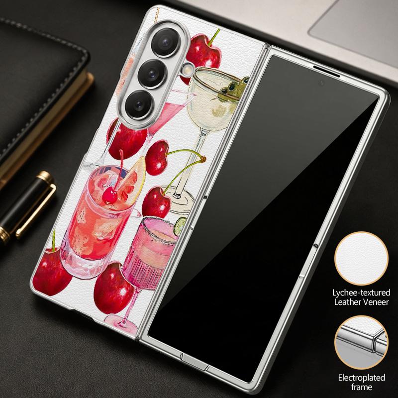Polka Dot Cherry Print Case For Samsung Z Flip 8 7 6 5 Luxury Plating Leather Skin Folding Phone Cover For Galaxy Z Flip8 Flip7 Flip6