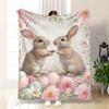 Cute Bunny Rabbit Fleece Blanket Easter Eggs and Flowers Soft Cozy Throw Home Decor for Living Room or Bedroom Gift40x60