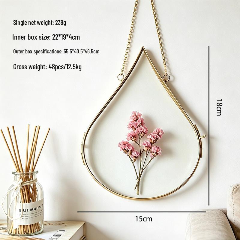 Drop-Shaped Dried Flower Photo Frame - Preserved Floral Decor for Home, Living Room, Weddings, and Parties