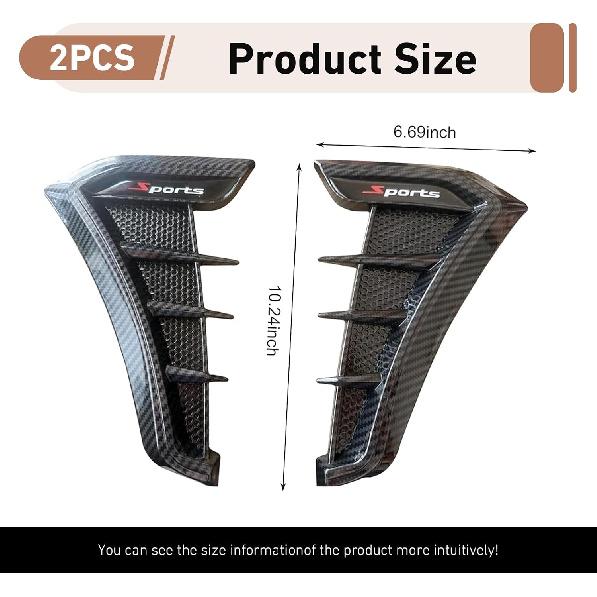 2 PCS Car Fender Side Vents, Shark Gill Simulation Sporty Air Intake Decoration, TPU Anti-scratch Protective Trim, Self-adhesive Exterior Accessory