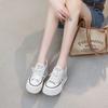 8CM Air Mesh Lace Micrifiber Leather Breathable Platform Wedge Women Vulcanize Hollow Summer String Bead Chunky Sneakers Shoes