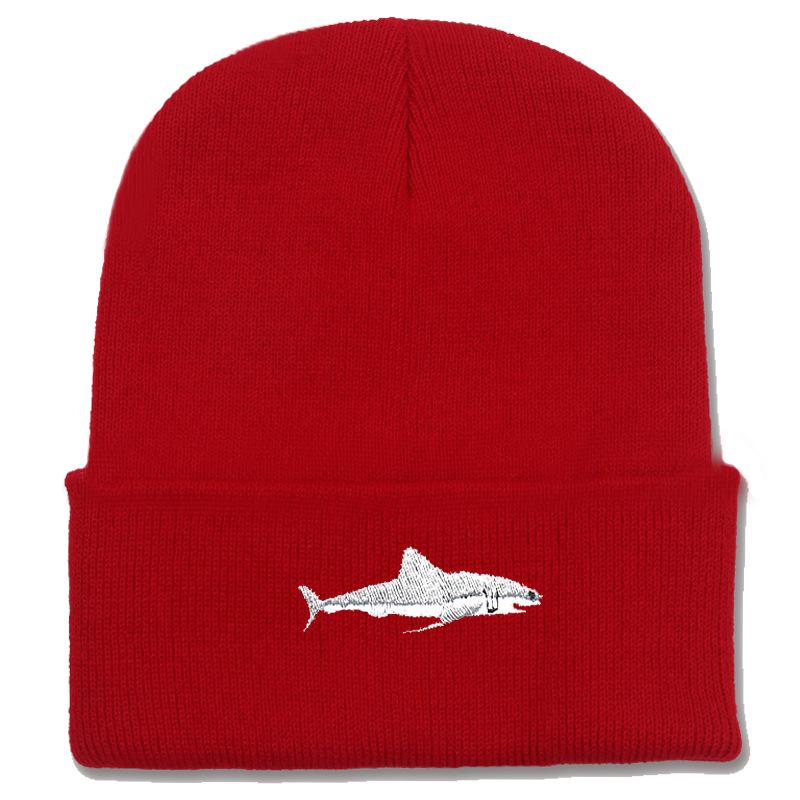 Shark Embroidery Knitted Beanie with Ear Protection for Autumn/Winter - Unisex Casual Hat
