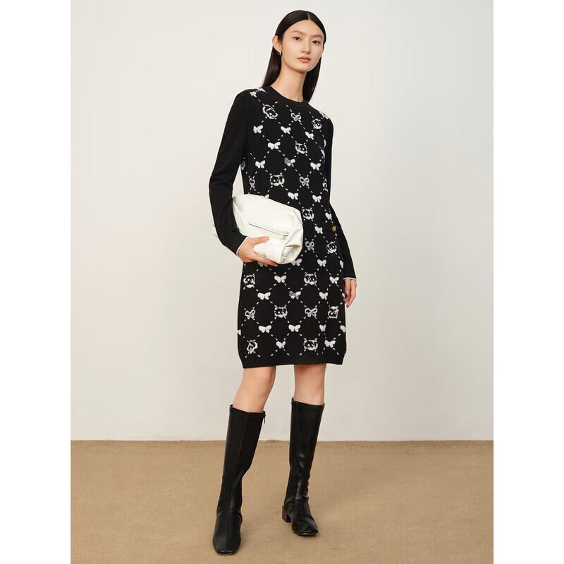 

ANNA&CO Women s Elegant Jacquard Bow Wool Dress M