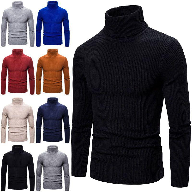 Men's Long Sleeve Solid T Shirt Cozy High Neck Turtleneck Pullover Sweater Top Ideal For Cool Days