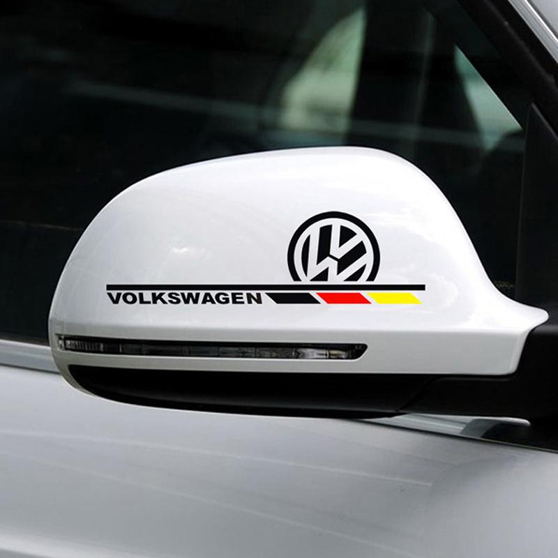 SVLHP1 2PCS Car Rearview Mirror Reflective Decals Waterproof Sticker For VW Volkswagen Jetta Passat Polo Golf 4 5 6 7 8 Tiguan Bettle