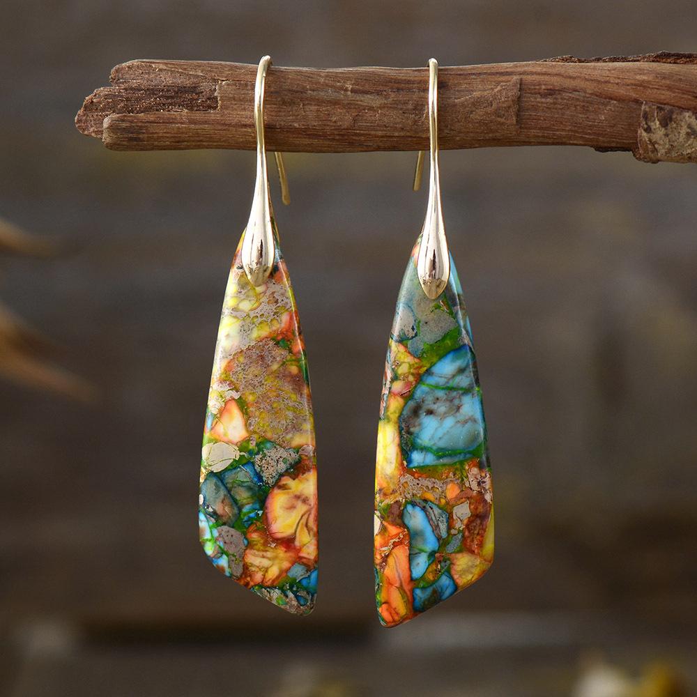 Bohemian Emperor Stone Geometric Pendant Earrings Popular Natural Stone Jewelry