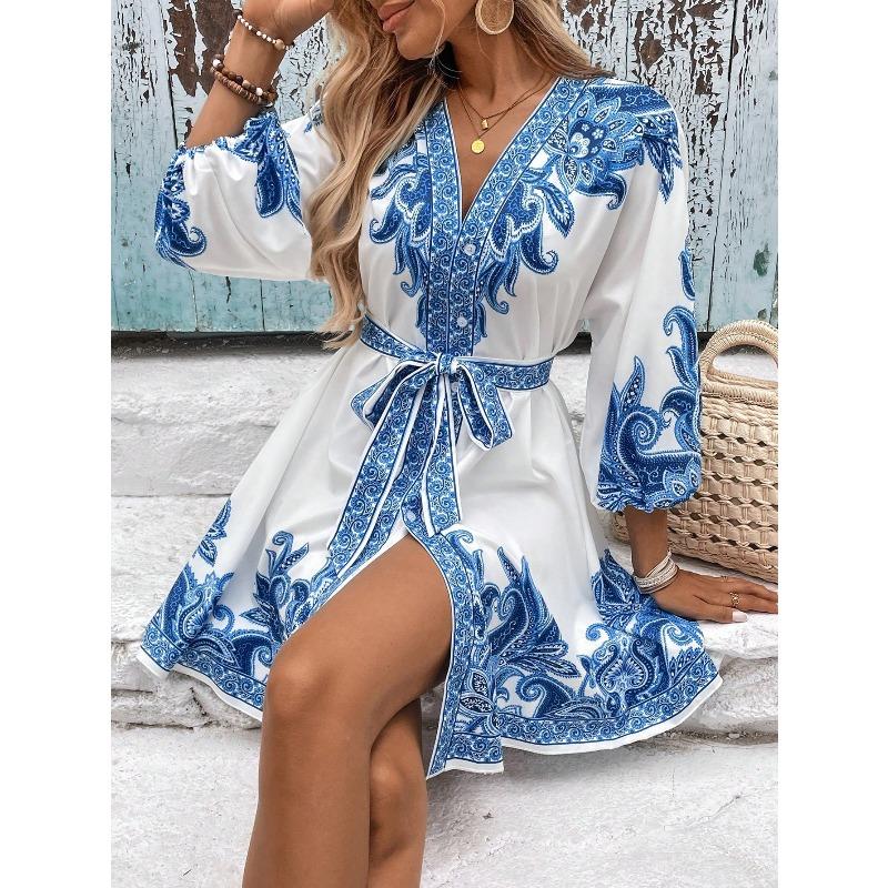 QICED Women's Fashion Summer Spring 3/4 Sleeves V-Neck Casual Dresses