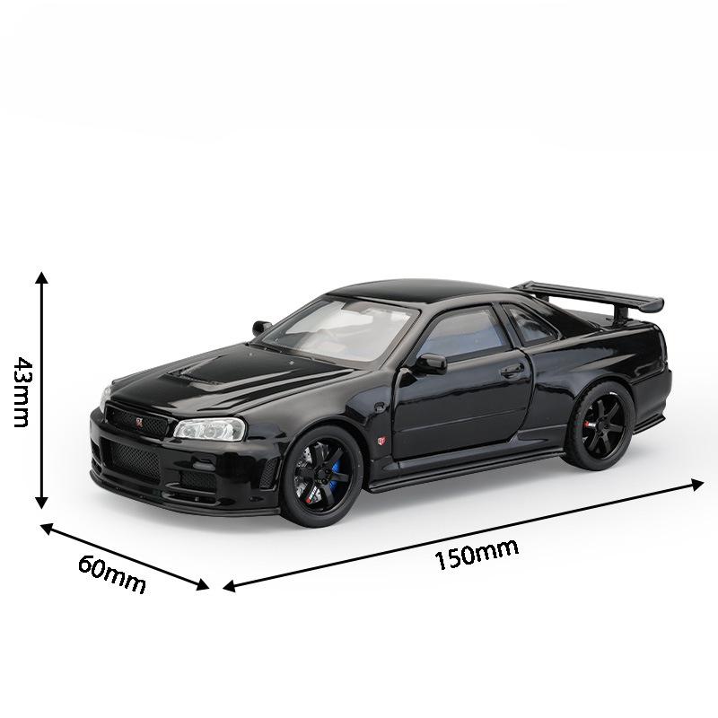 1:32 Scale GTR-R34 R35 Sports Car Model Toy Wheel Steering Alloy Diecast Vehicle Models Sound Light Pull Back Gifts for Kids