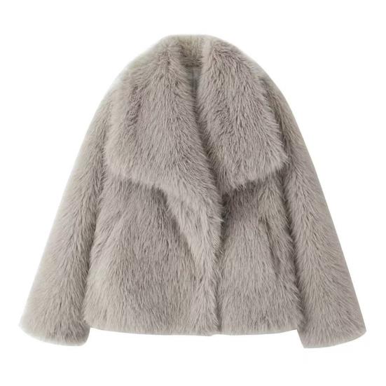 Women's Faux Fur Fuzzy Coat Casual Fluffy Long Sleeve Lapel Shaggy Jacket Winter Furry Open Front Short Coat