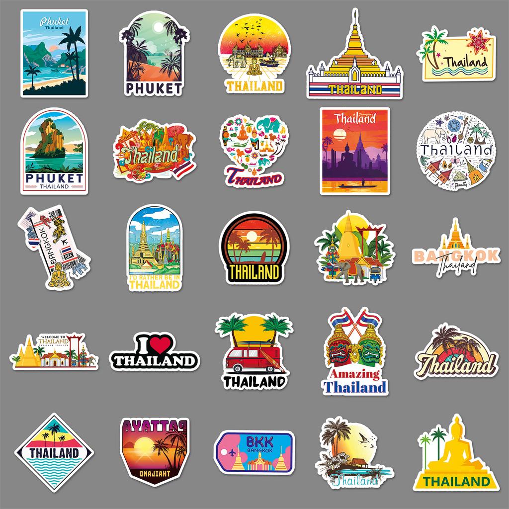 50 Thai Landscape Graffiti Personalized Outdoor Travel Creative Guka Decorative Mobile Phone Case Suitcase Stickers
