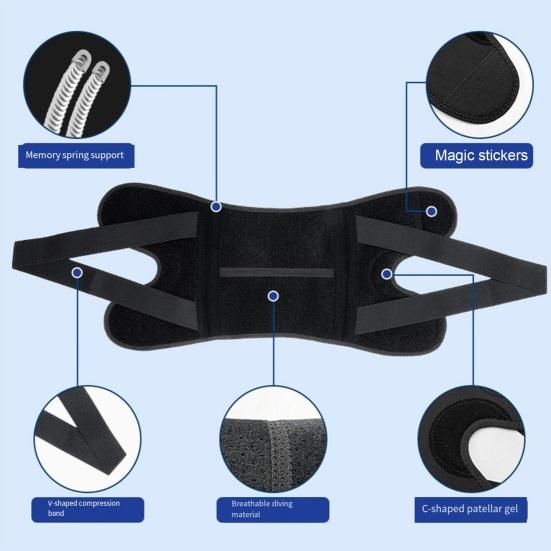 Sports Knee Pad Pre-Shaped Arc Sleeve with Silicone Knee Injury Prevention Anti-Slip Strip Adjustable Compression Neoprene