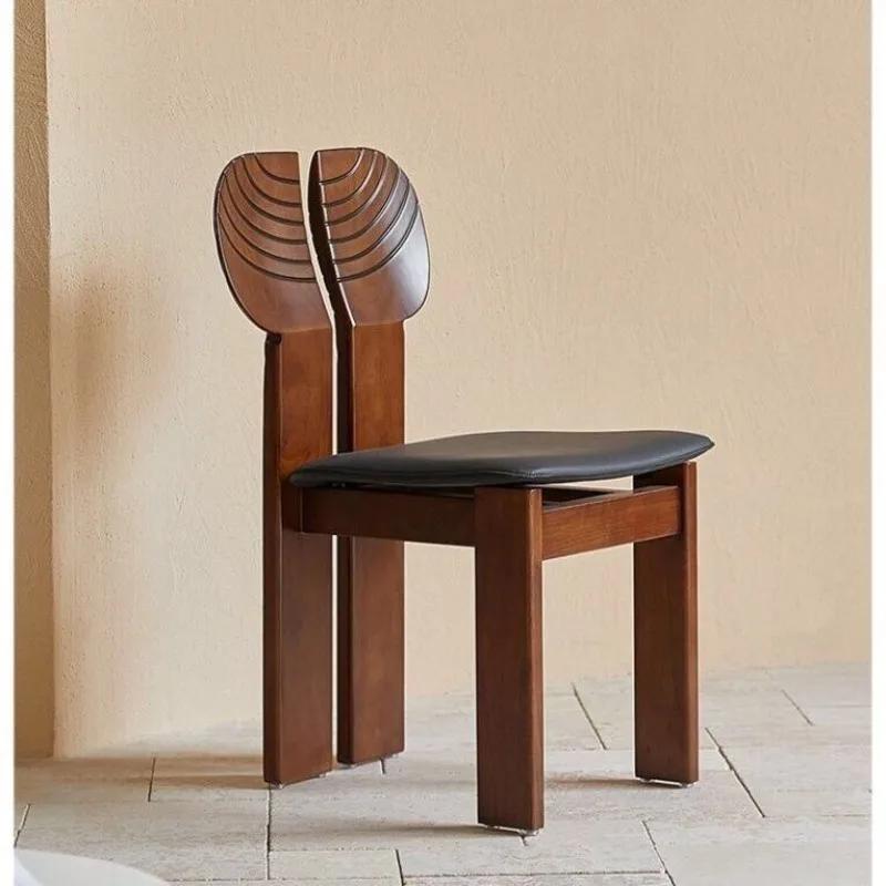 High-end Light Luxury Vintage Solid Wood Chair Backrest Chair Designer Leisure Dining Chair Home Modern Simple