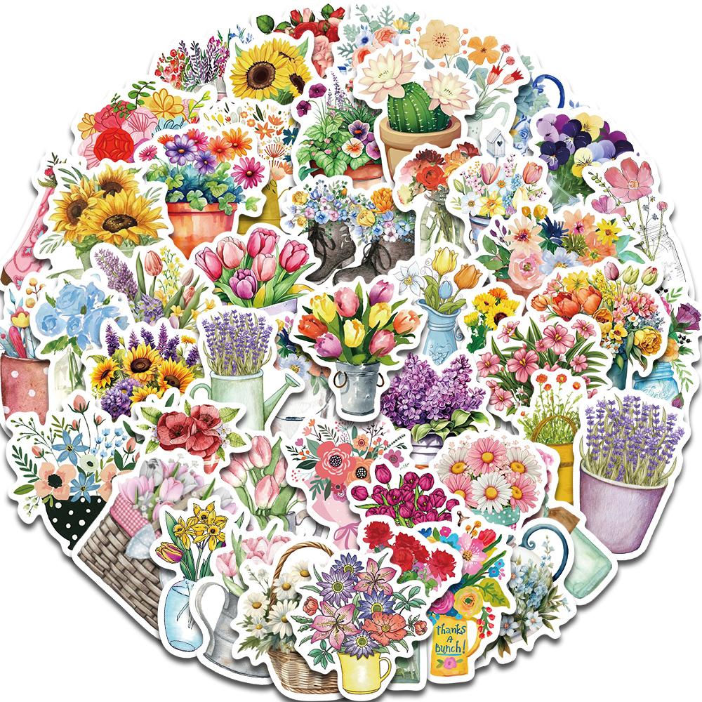 50PCS Various Flower Graffiti Stickers Valentine's Day/Anniversary Gifts/Phone Cases/ Skateboards/Notepad Decorative Stickers