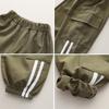 Spring Autumn Children Clothing Two-piece Set Baby Boys' Patchwork Lapel Shirt + Cargo Pants 2Pcs for 1-5 Years Kids Casual Tracksuit
