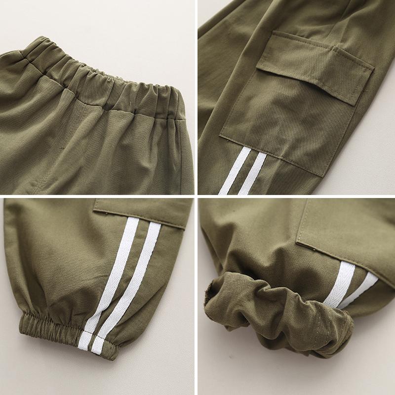 Spring Autumn Children Clothing Two-piece Set Baby Boys' Patchwork Lapel Shirt + Cargo Pants 2Pcs for 1-5 Years Kids Casual Tracksuit