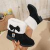 Fashion Winter 2025 Bow Plus Fluffy Hair Mouth Snow Boots Women's Mid-Leg Boots Cotton Shoes