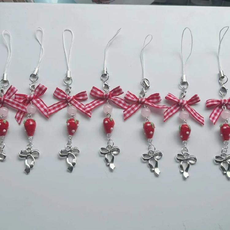 Lovely Phone Charm Colorful Beaded Keychain Acrylic Alloy Keyring Bag Accessory