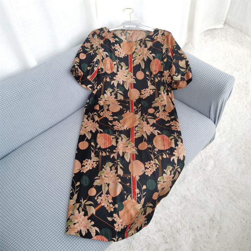 Silk Dress Print Short Sleeve Mulberry Silk Silm Midi Dress Mother Dress New Sennu New Arrival Women's Clothing Slim Looking