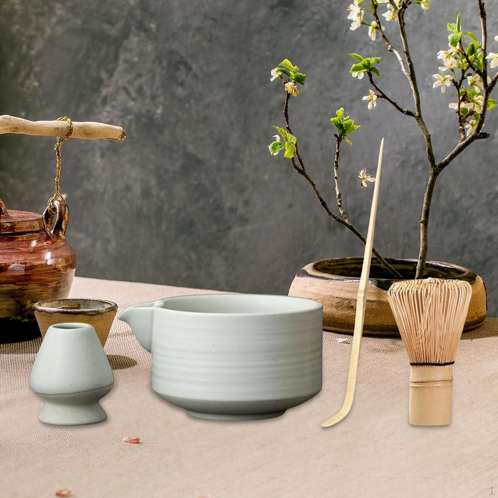 

Набор матча, бамбуковый венчик и подставка, инструменты для приготовления чая, фарфоровая чаша белый