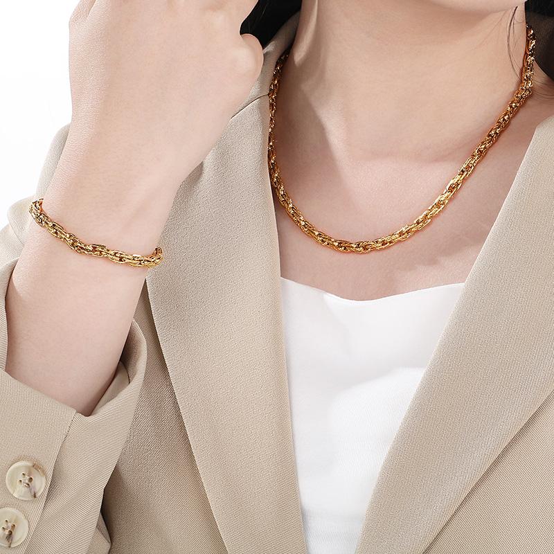 KALEN Stainless Steel Twisted Chain Bracelet For Women Men Rock Thick Patterned Loop Necklace Gold Color Trend Jewelry Gift