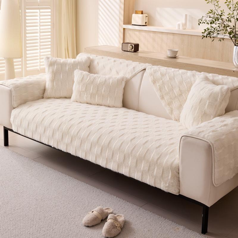 New Light Luxury Internet Celebrity Thickened Plush Leather Sofa Cushion Winter Modern Cream High-End Cover Seat Cushion Cover Cloth