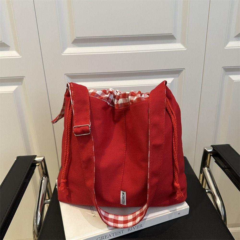 Cloth Drawstring Bucket Bag Retro Tote Bag Portable Denim Canvas Bag  Women